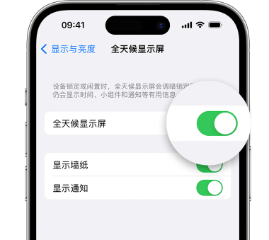 东莞苹果15预约维修分享iPhone15如何设置全天候显示屏幕可见 